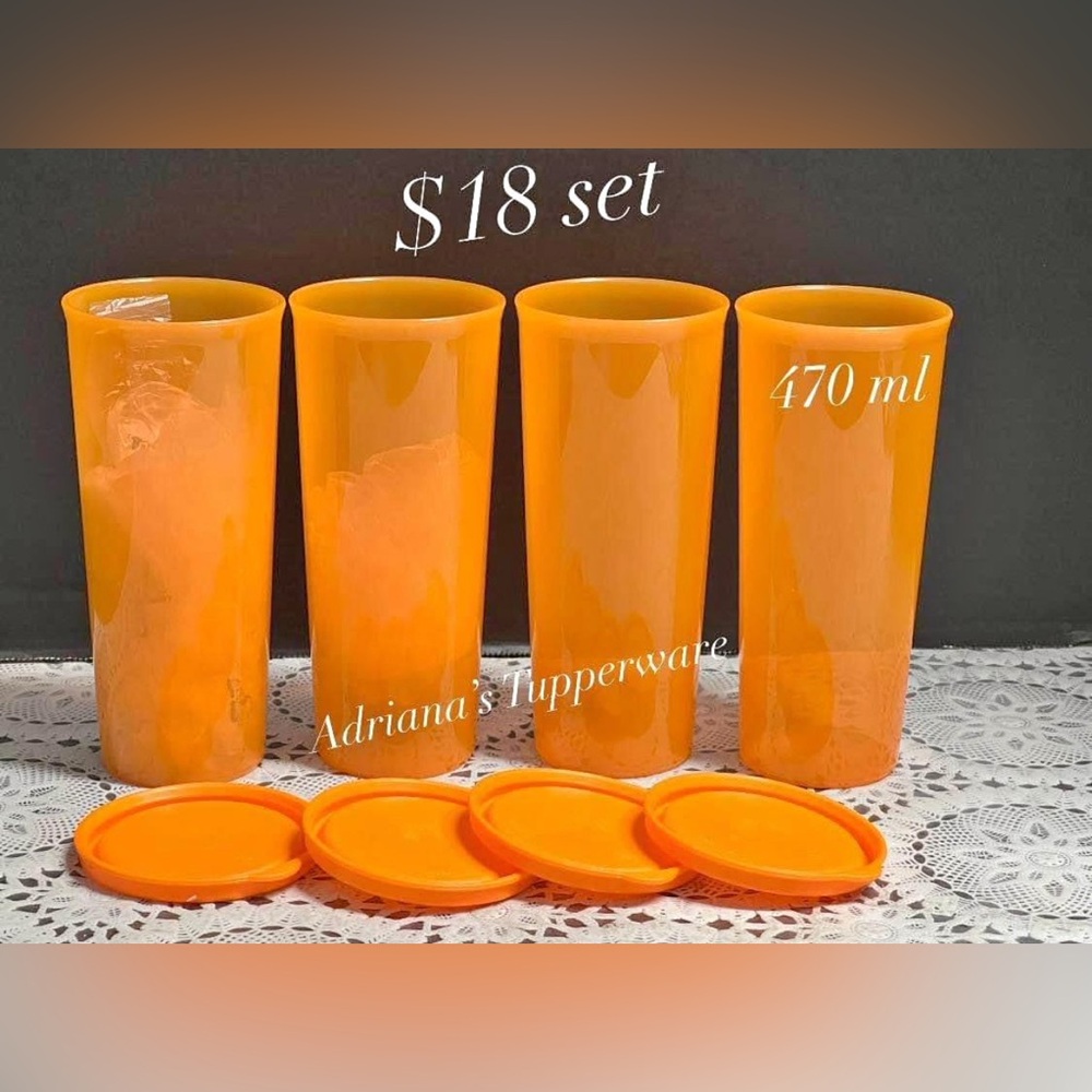 Tupperware Bright Orange Drink Tumblers